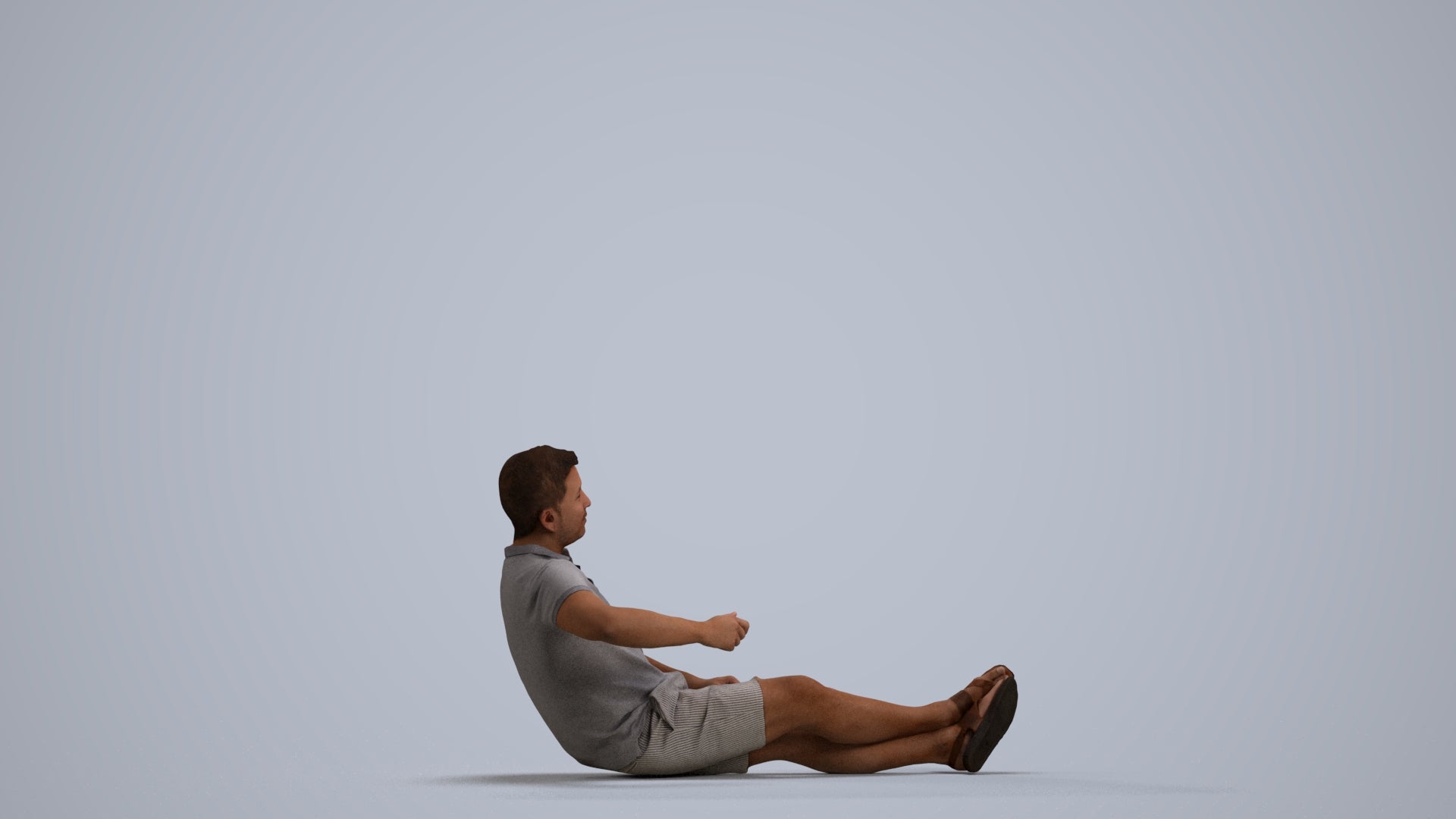 3D people model man casual sitting, scanned human for 3ds Max rendering, front view render