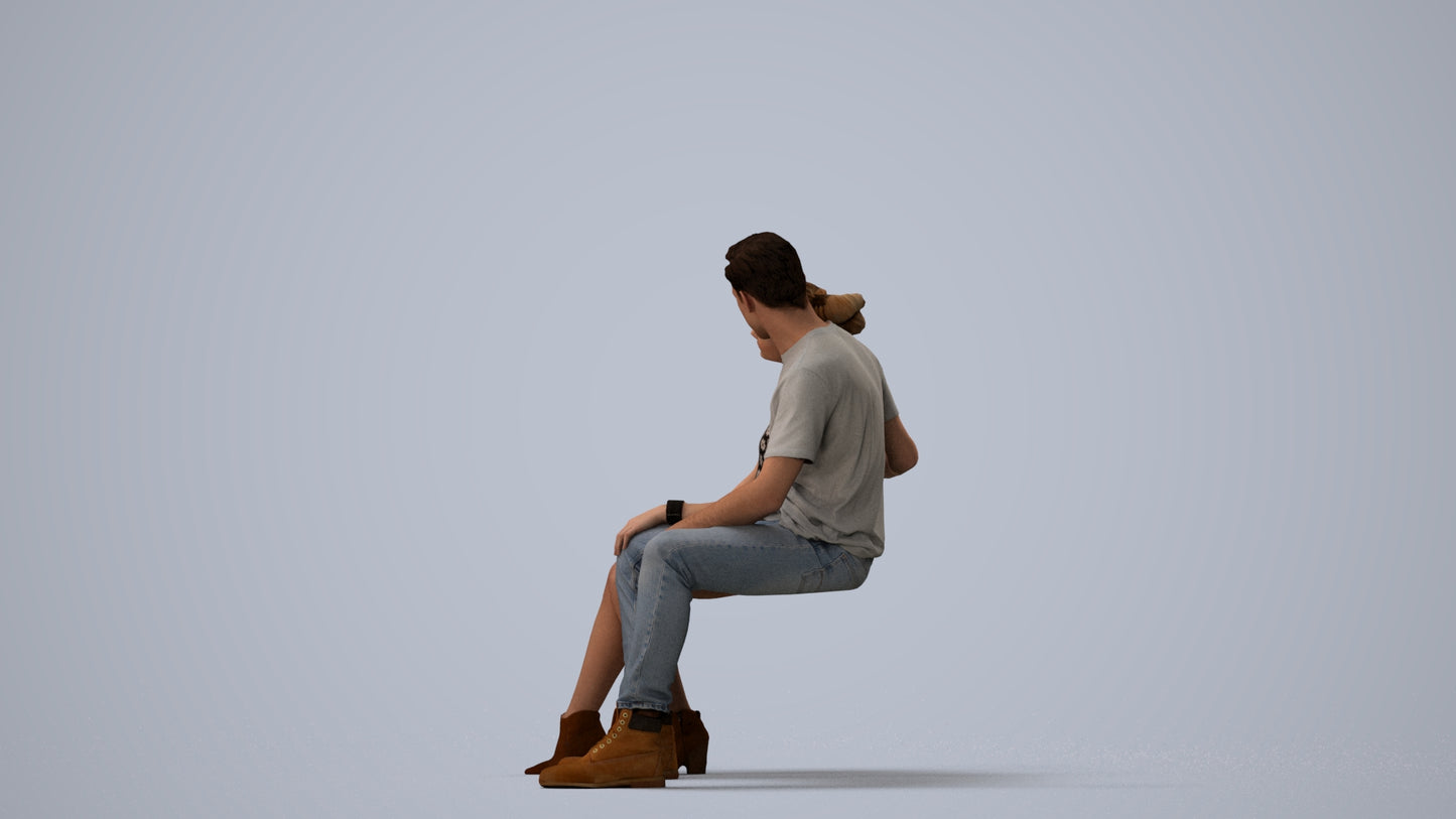 3D scanned man couple casual, photorealistic archviz people for Enscape and SketchUp, three-quarter view render