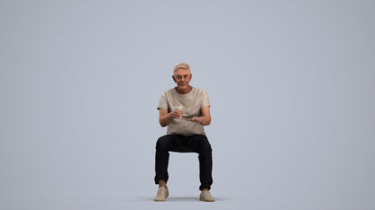 3D people model senior man casual sitting, scanned human for 3ds Max rendering, standing pose render