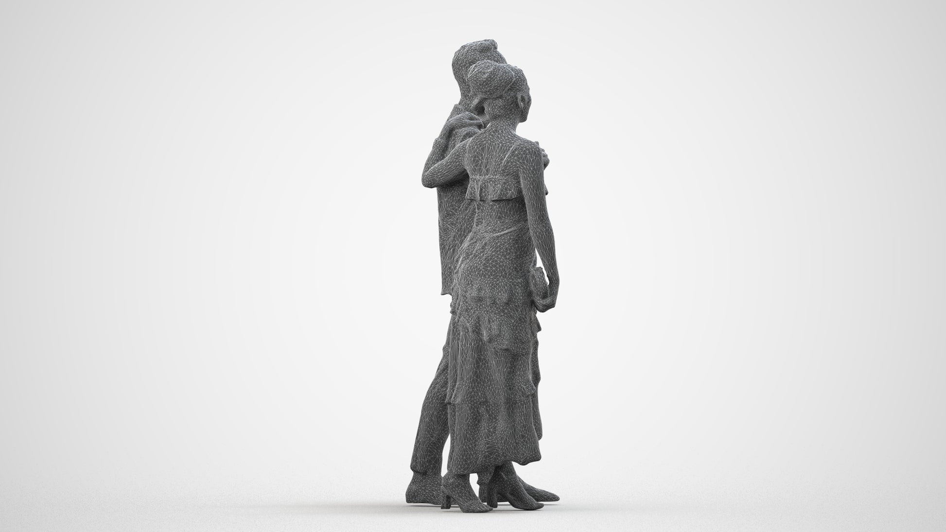 3D human model woman formal formalaffairs, photogrammetry scanned person for archviz, wireframe side view