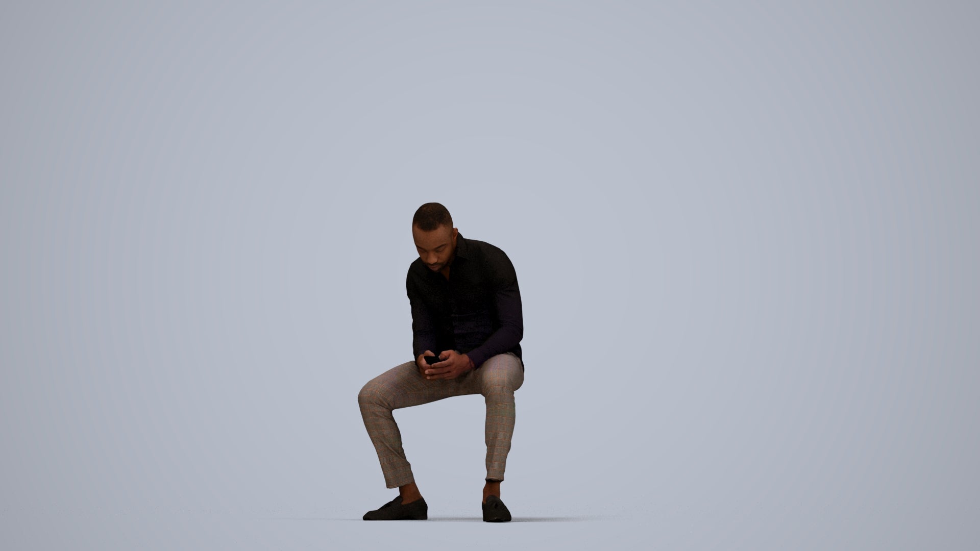 3D people model man business sitting, scanned human for 3ds Max rendering, top-down view render