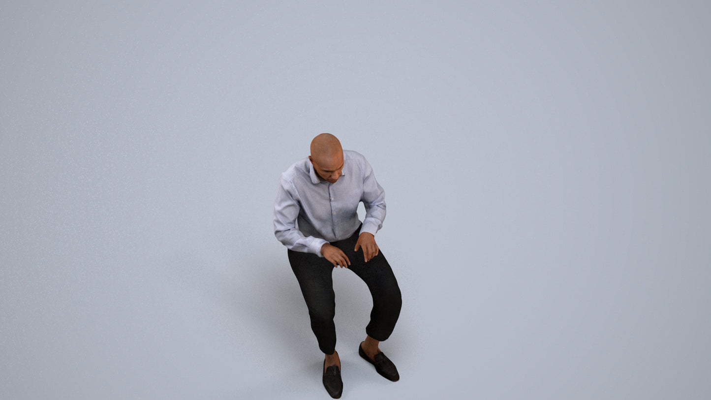 3D human model man business, photogrammetry scanned person for archviz, back view render