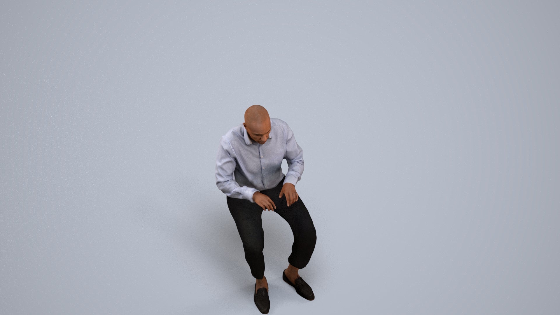 3D human model man business, photogrammetry scanned person for archviz, back view render