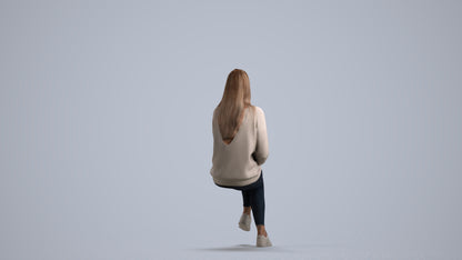 realistic 3D human woman casual sitting, archviz people FBX OBJ for Blender, front view render