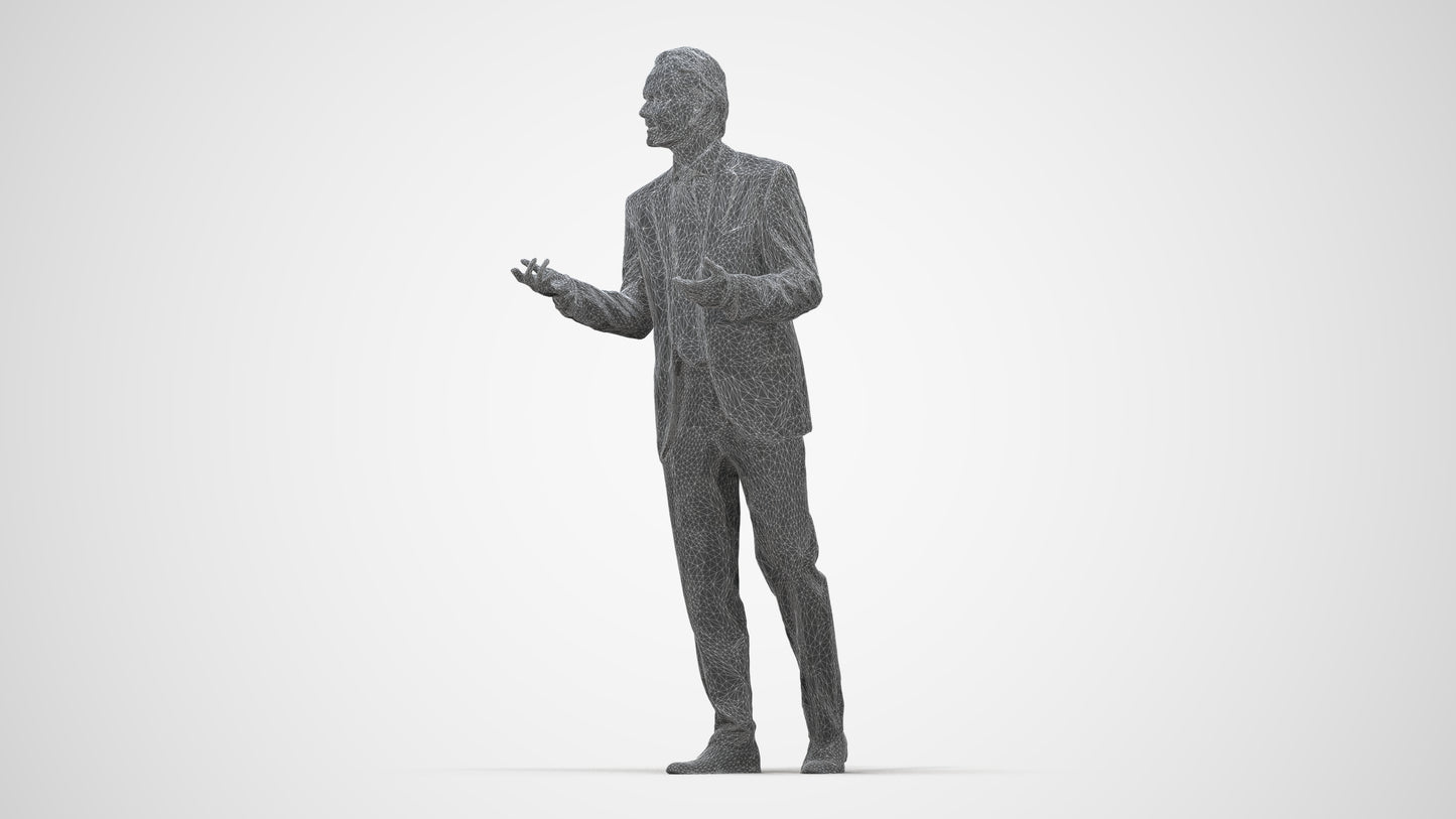realistic 3D people man business, render-ready for V-Ray and Corona, FBX OBJ, wireframe back view