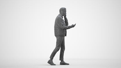3D scanned man walking casual, photorealistic archviz people for Enscape and SketchUp, wireframe side view