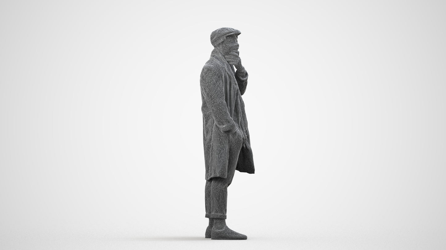 3D human model man casual standing, photogrammetry scanned person for archviz, wireframe side view