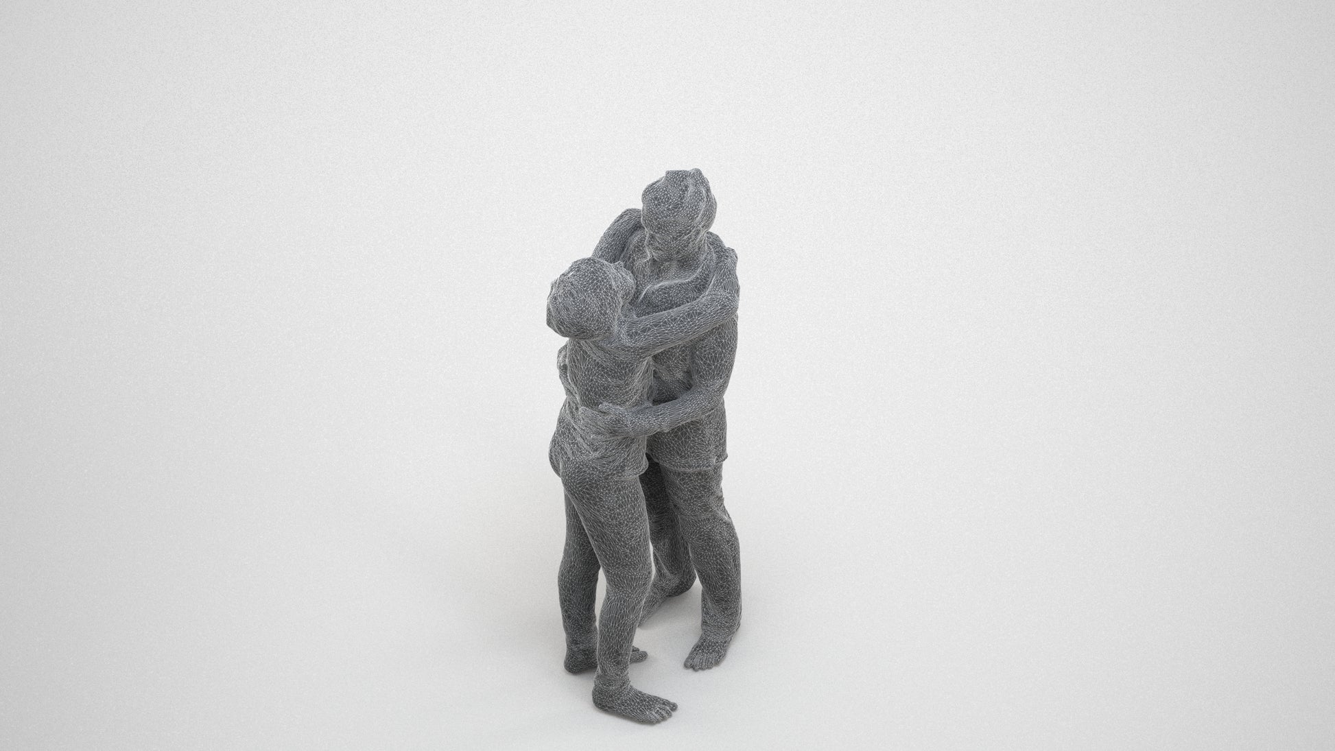 3D human model girl kids, photogrammetry scanned person for archviz, wireframe three-quarter view