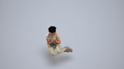 3D human model woman casual sitting, photogrammetry scanned person for archviz, back view render