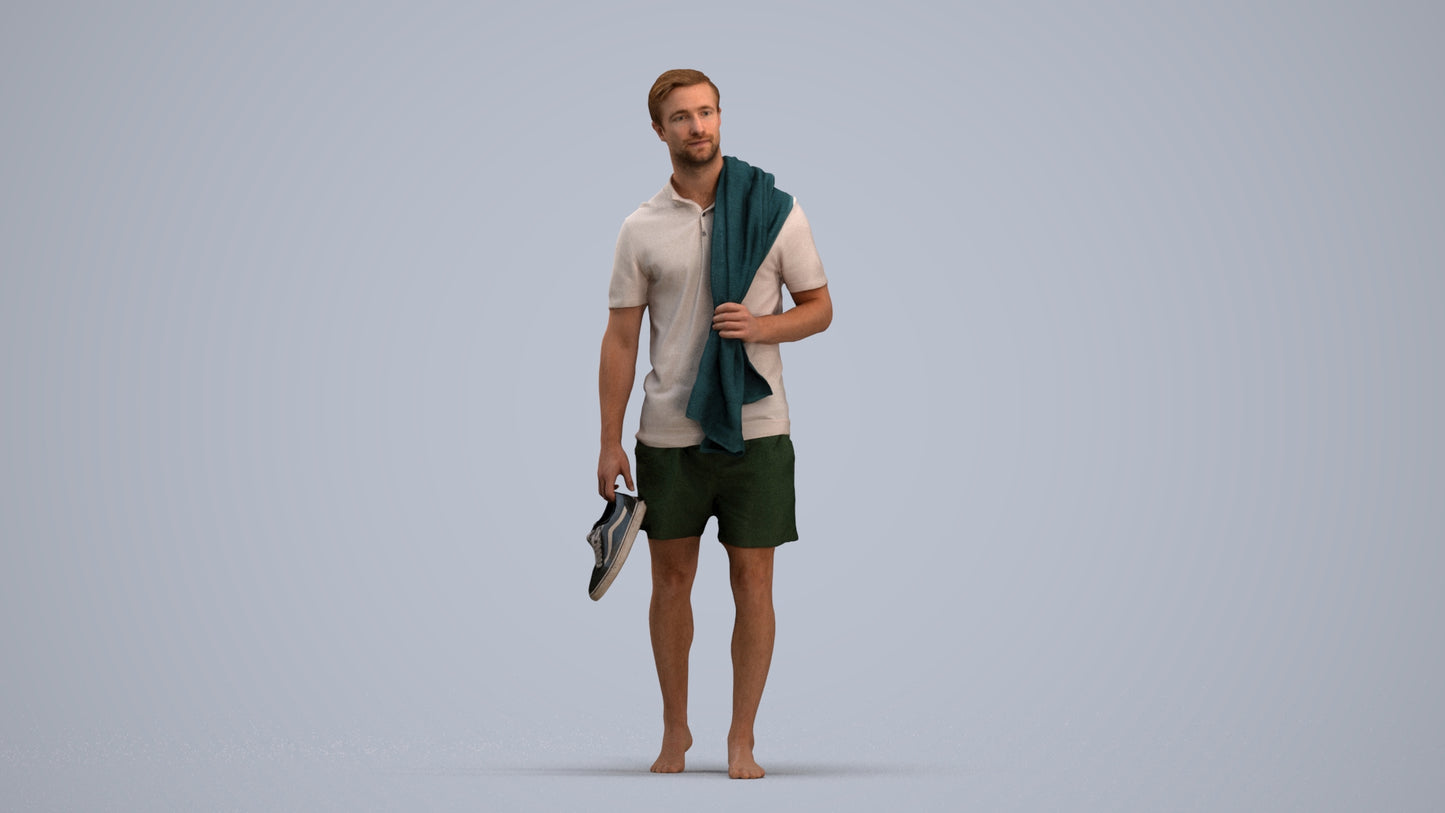 realistic 3D people man casual pool, render-ready for V-Ray and Corona, FBX OBJ, standing pose render