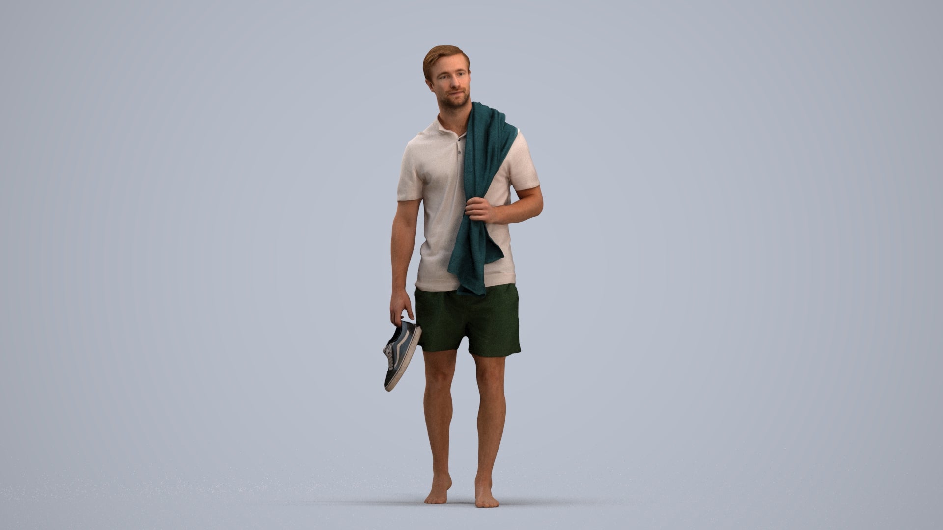 realistic 3D people man casual pool, render-ready for V-Ray and Corona, FBX OBJ, standing pose render