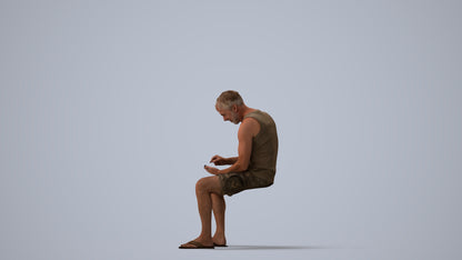 scanned 3D man casual sitting, photogrammetry people for Enscape and V-Ray, three-quarter view render