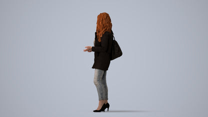 3D scanned woman standing casual, photorealistic archviz people for Enscape and SketchUp, three-quarter view render