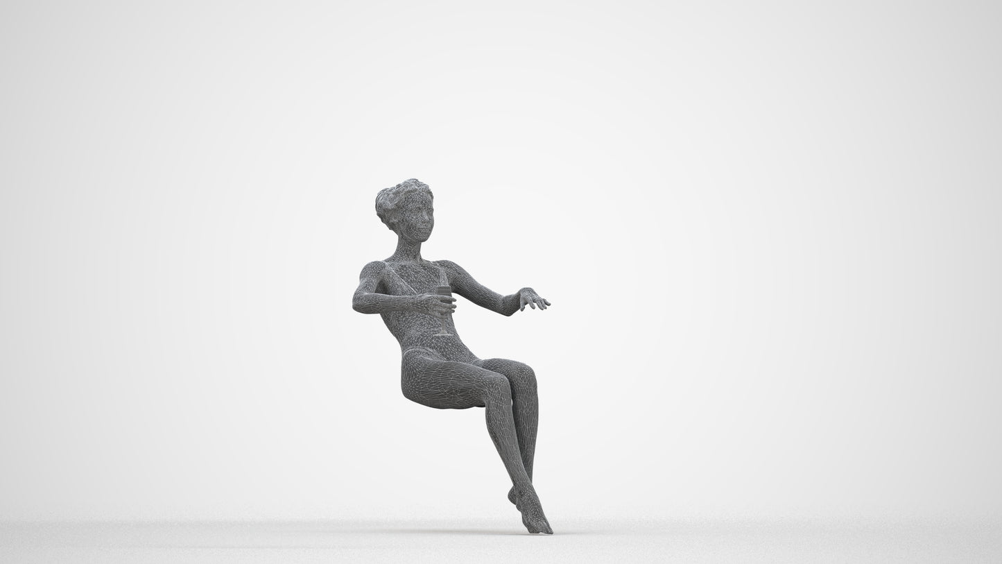 3D human model woman pool, photogrammetry scanned person for archviz, wireframe back view