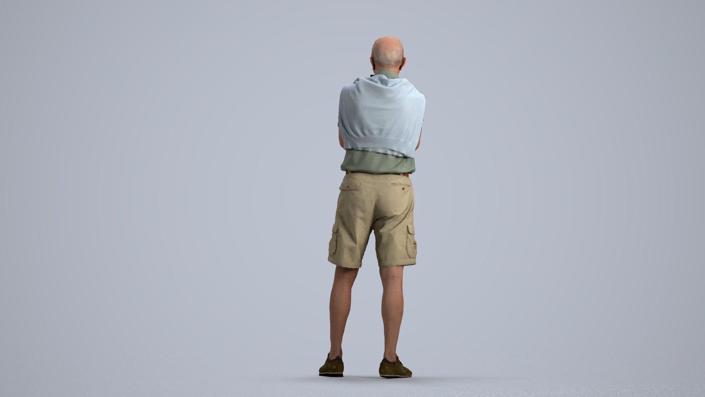 realistic 3D senior man casual standing, scanned archviz people for Blender and 3ds Max, front view render