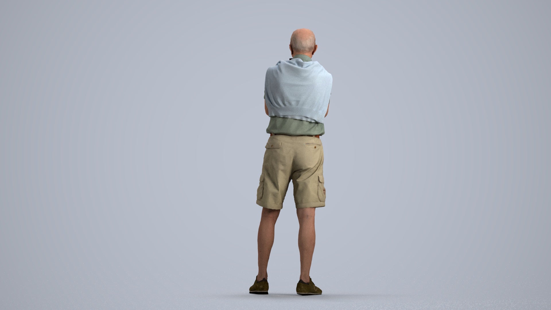 realistic 3D senior man casual standing, scanned archviz people for Blender and 3ds Max, front view render