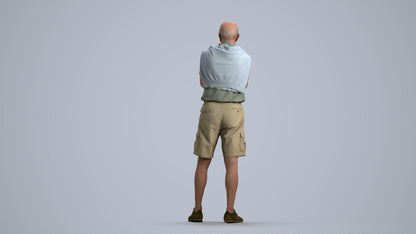 realistic 3D senior man casual standing, scanned archviz people for Blender and 3ds Max, front view render