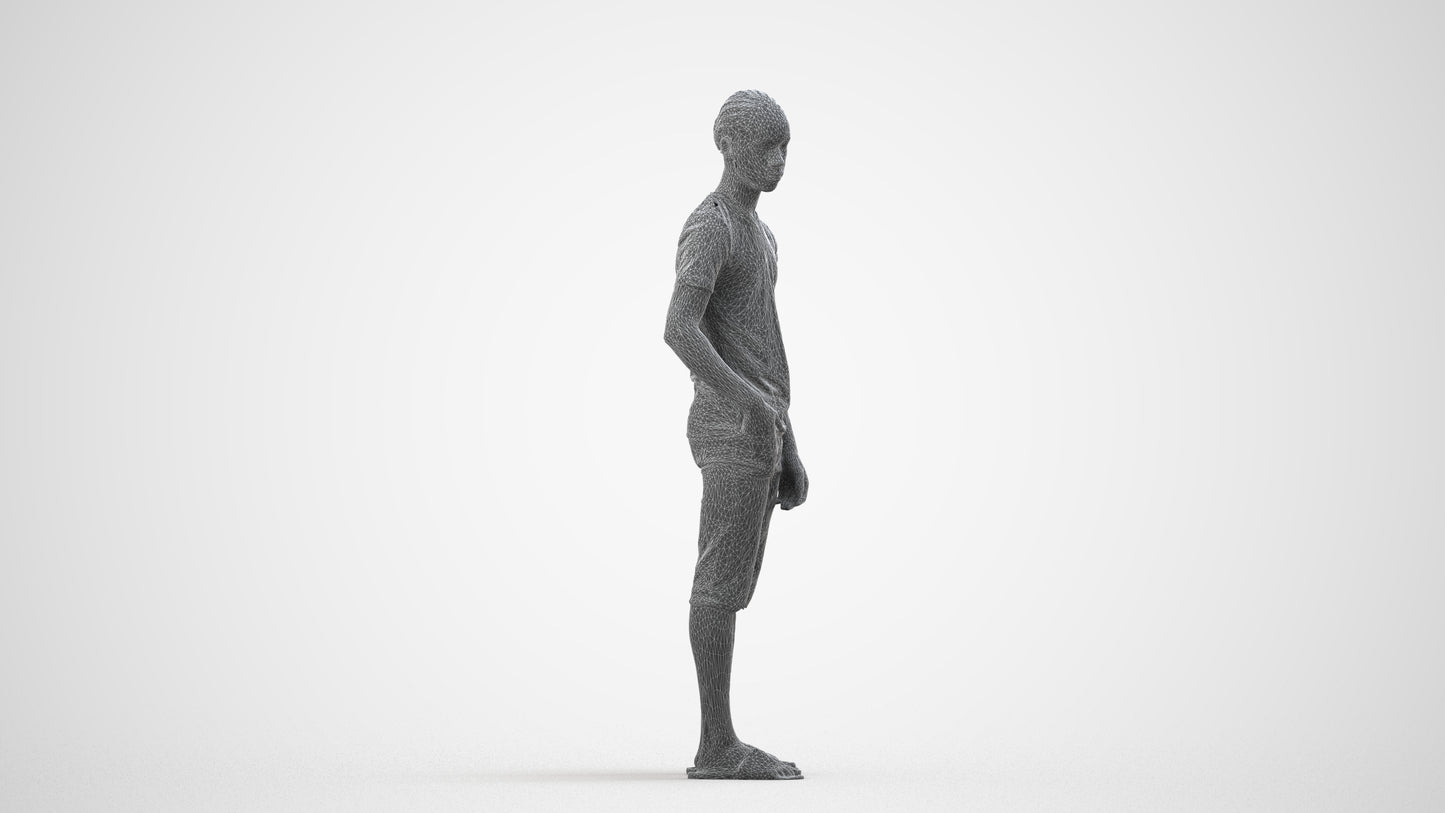 photogrammetry 3D boy casual kids, realistic human model archviz FBX, wireframe side view