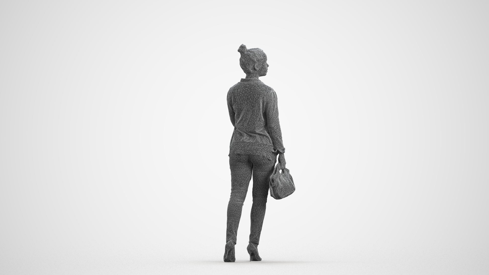 realistic 3D people woman business walking, render-ready for V-Ray and Corona, FBX OBJ, wireframe front view