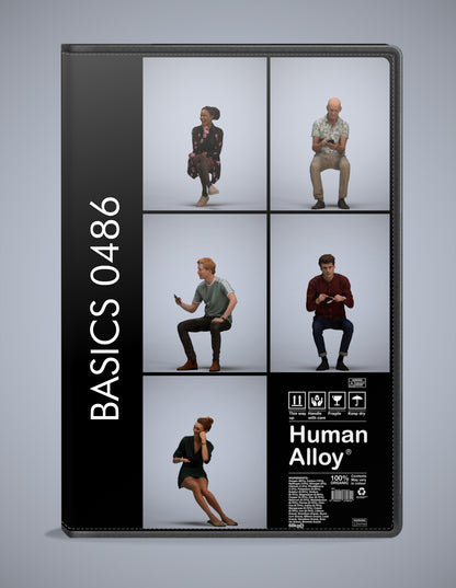 realistic 3D people sitting set, 5 render-ready models for V-Ray and Corona