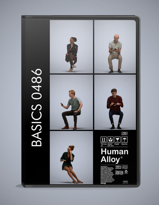 realistic 3D people sitting set, 5 render-ready models for V-Ray and Corona