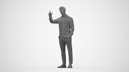 3D human model man casual standing, photogrammetry scanned person for archviz, wireframe back view
