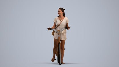 realistic 3D woman casual cycling, scanned archviz people for Blender and 3ds Max, standing pose render