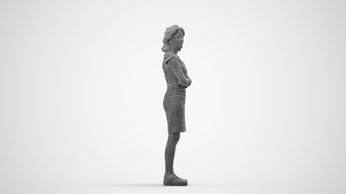 scanned 3D woman business standing, photogrammetry people for Enscape and V-Ray, wireframe side view