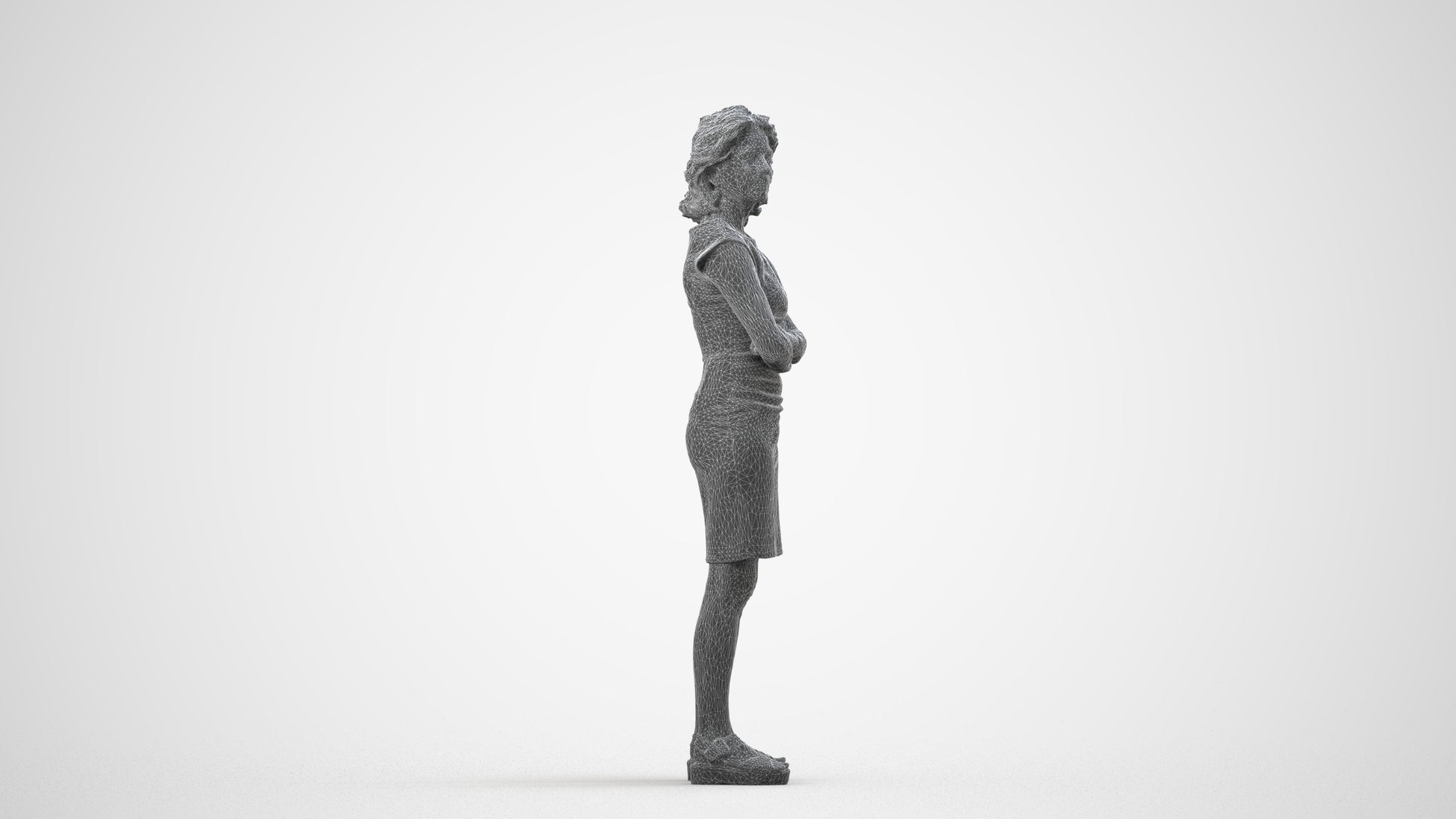 scanned 3D woman business standing, photogrammetry people for Enscape and V-Ray, wireframe side view