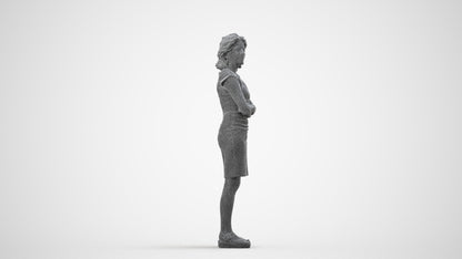 scanned 3D woman business standing, photogrammetry people for Enscape and V-Ray, wireframe side view
