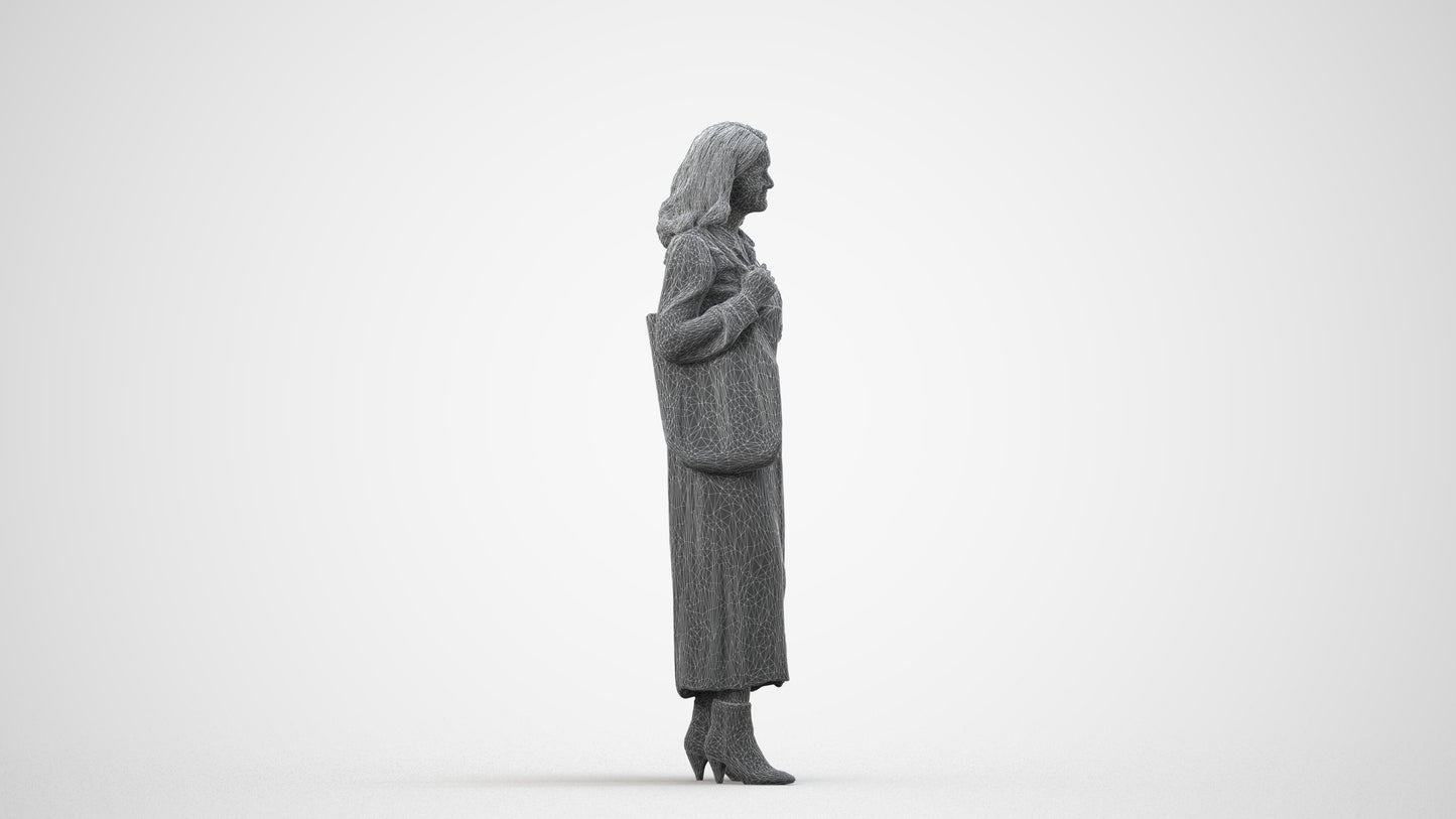 realistic 3D human woman casual standing, archviz people FBX OBJ for Blender, wireframe side view