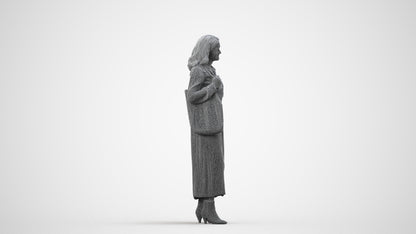 realistic 3D human woman casual standing, archviz people FBX OBJ for Blender, wireframe side view