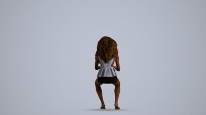 3D human model woman casual sitting, photogrammetry scanned person for archviz, front view render