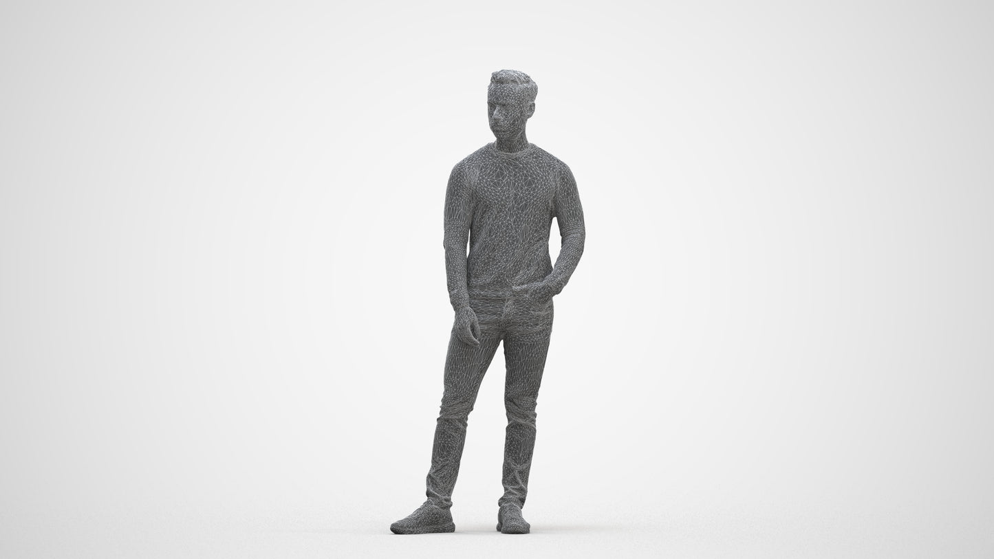 photogrammetry 3D man casual walking, realistic human model archviz FBX, three-quarter front view render