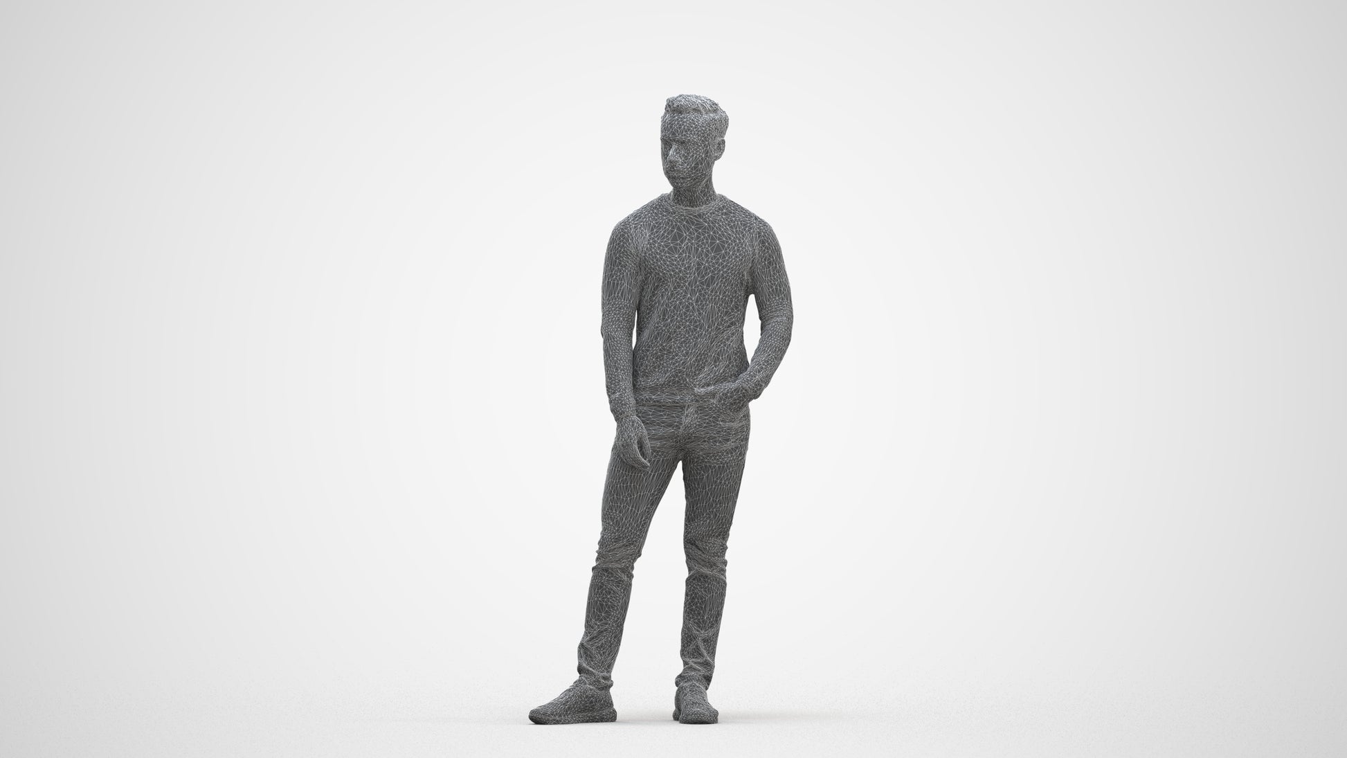 photogrammetry 3D man casual walking, realistic human model archviz FBX, three-quarter front view render