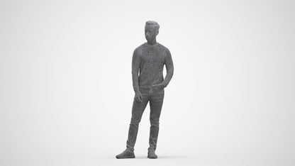 photogrammetry 3D man casual walking, realistic human model archviz FBX, three-quarter front view render