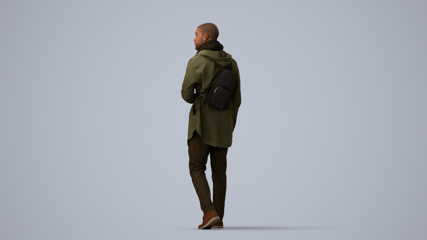 realistic 3D man casual walking, scanned archviz people for Blender and 3ds Max, three-quarter view render