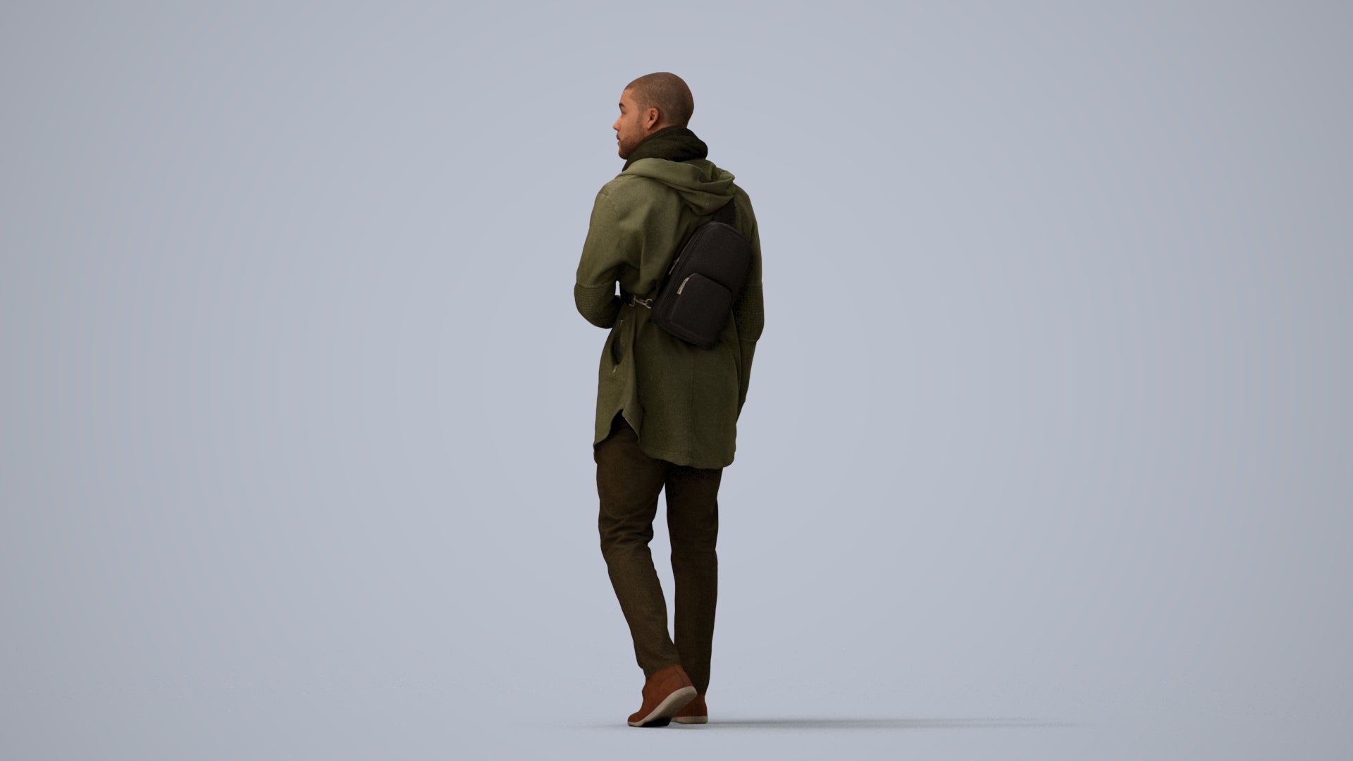 realistic 3D man casual walking, scanned archviz people for Blender and 3ds Max, three-quarter view render
