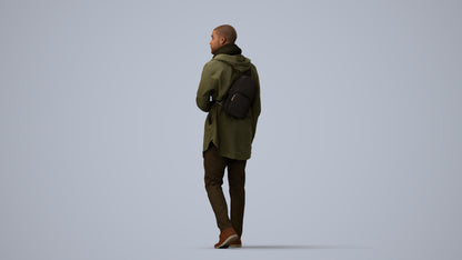 realistic 3D man casual walking, scanned archviz people for Blender and 3ds Max, three-quarter view render