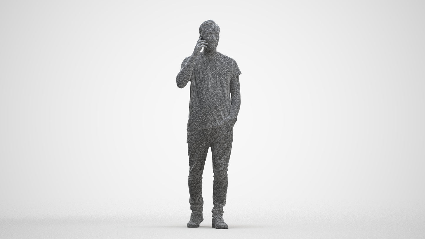 scanned 3D man casual walking, photogrammetry people for Enscape and V-Ray, three-quarter front view render