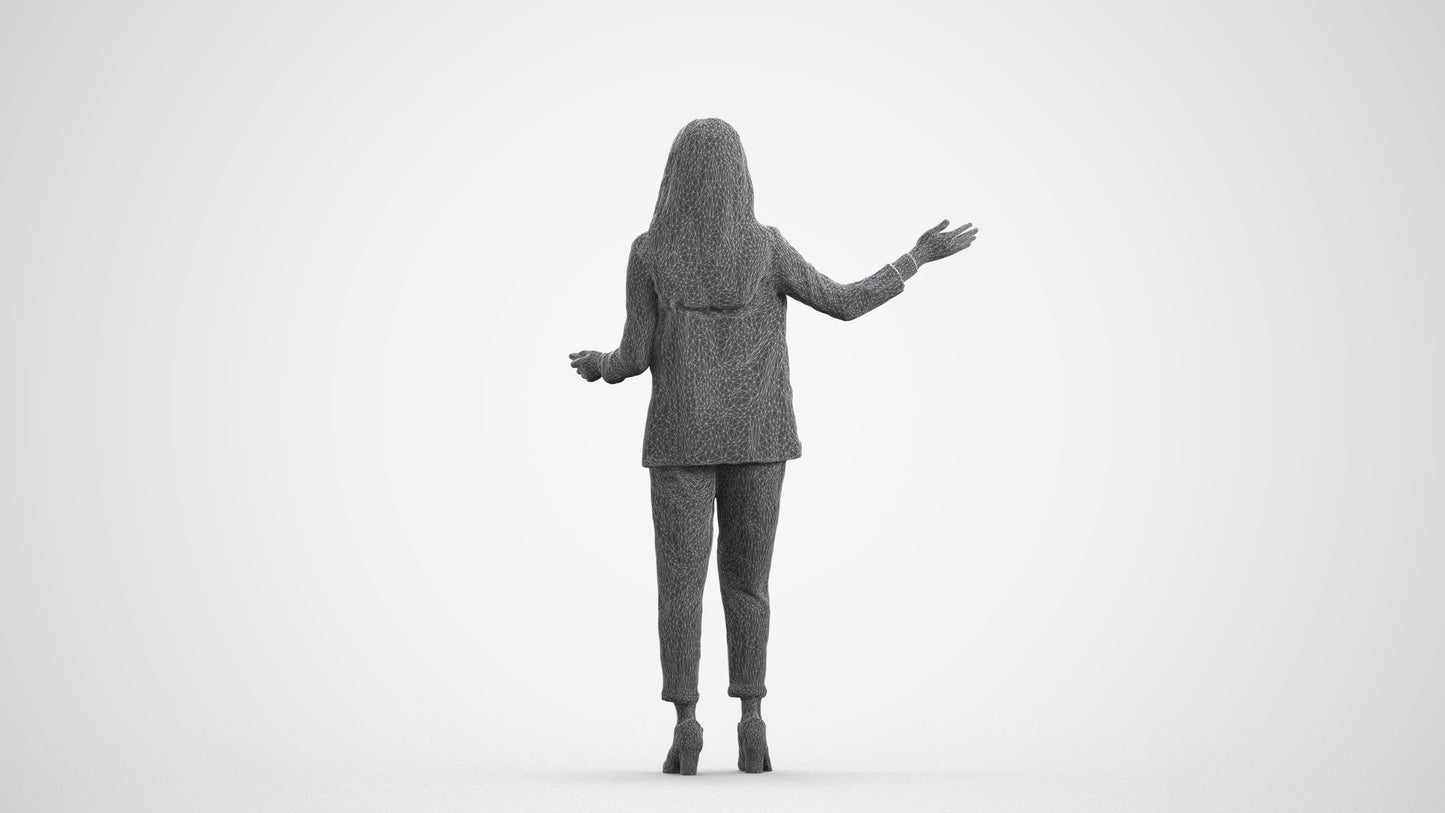 realistic 3D woman business, scanned archviz people for Blender and 3ds Max, wireframe front view