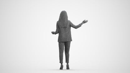 realistic 3D woman business, scanned archviz people for Blender and 3ds Max, wireframe front view