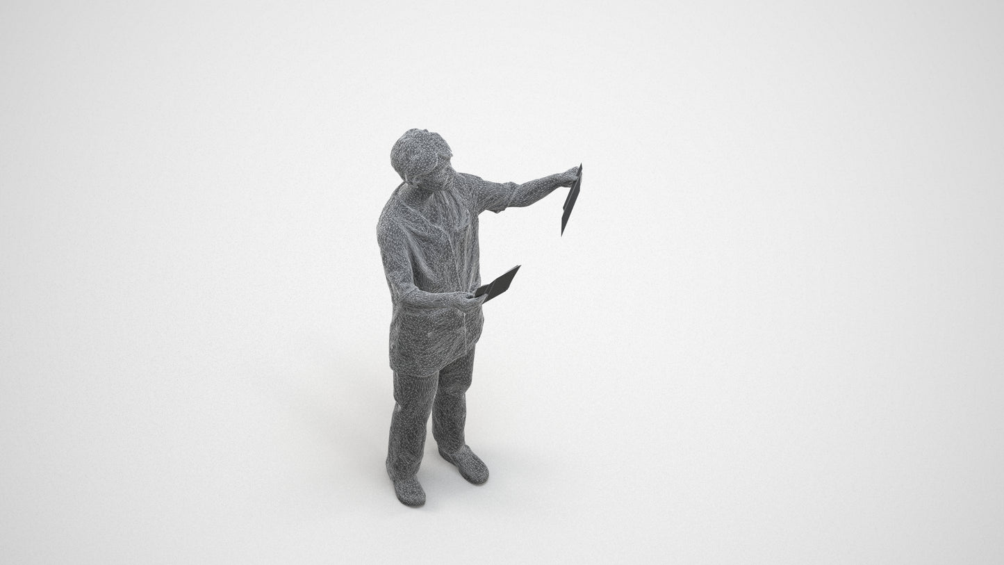 scanned 3D senior woman medical, photogrammetry people for Enscape and V-Ray, wireframe three-quarter view