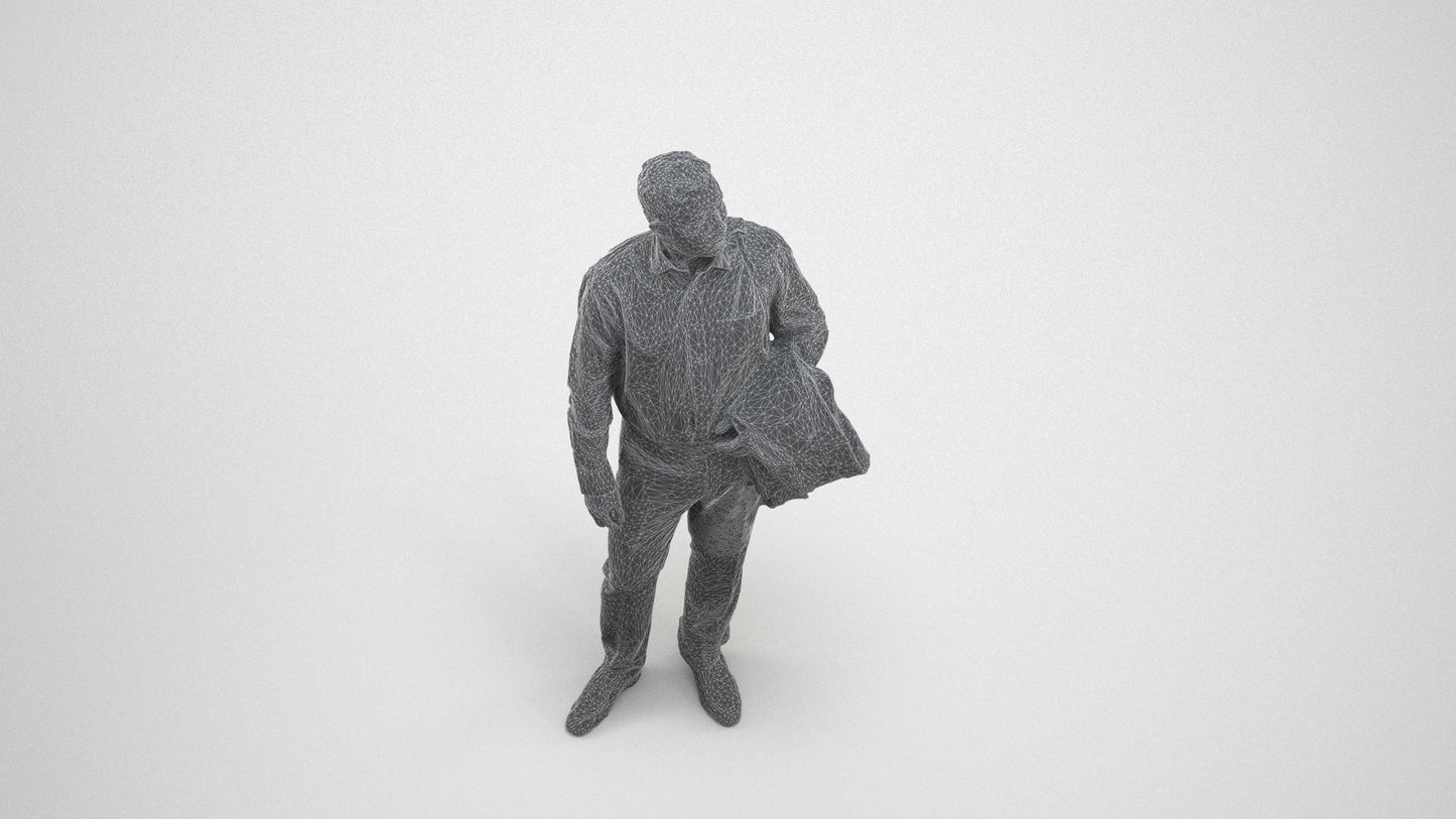 realistic 3D man business, scanned archviz people for Blender and 3ds Max, wireframe three-quarter view