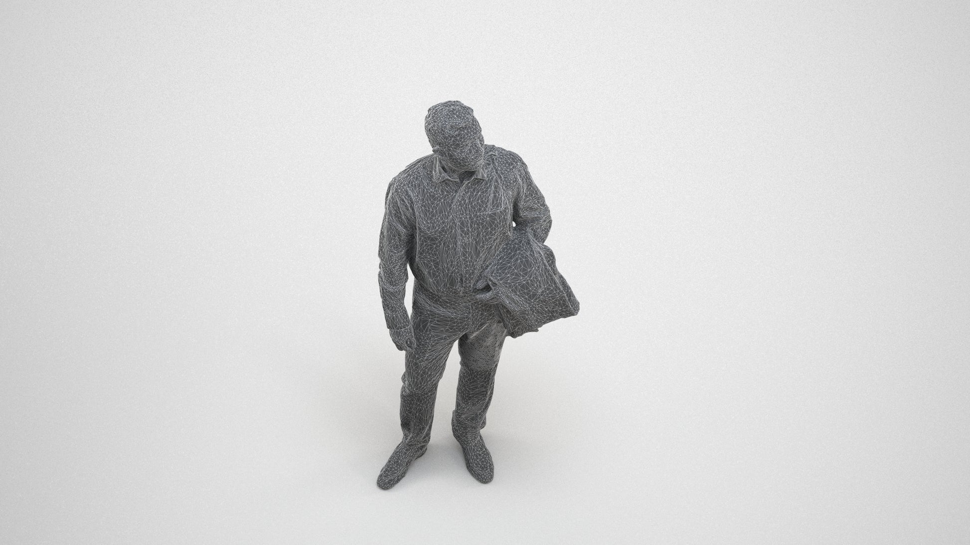 realistic 3D man business, scanned archviz people for Blender and 3ds Max, wireframe three-quarter view