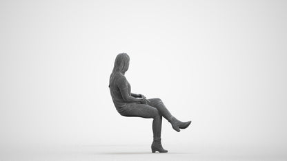 realistic 3D people woman casual sitting, render-ready for V-Ray and Corona, FBX OBJ, wireframe front view