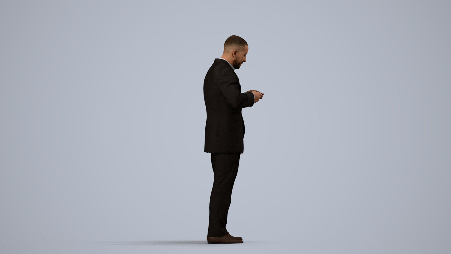 realistic 3D people man business, render-ready for V-Ray and Corona, FBX OBJ, side view render