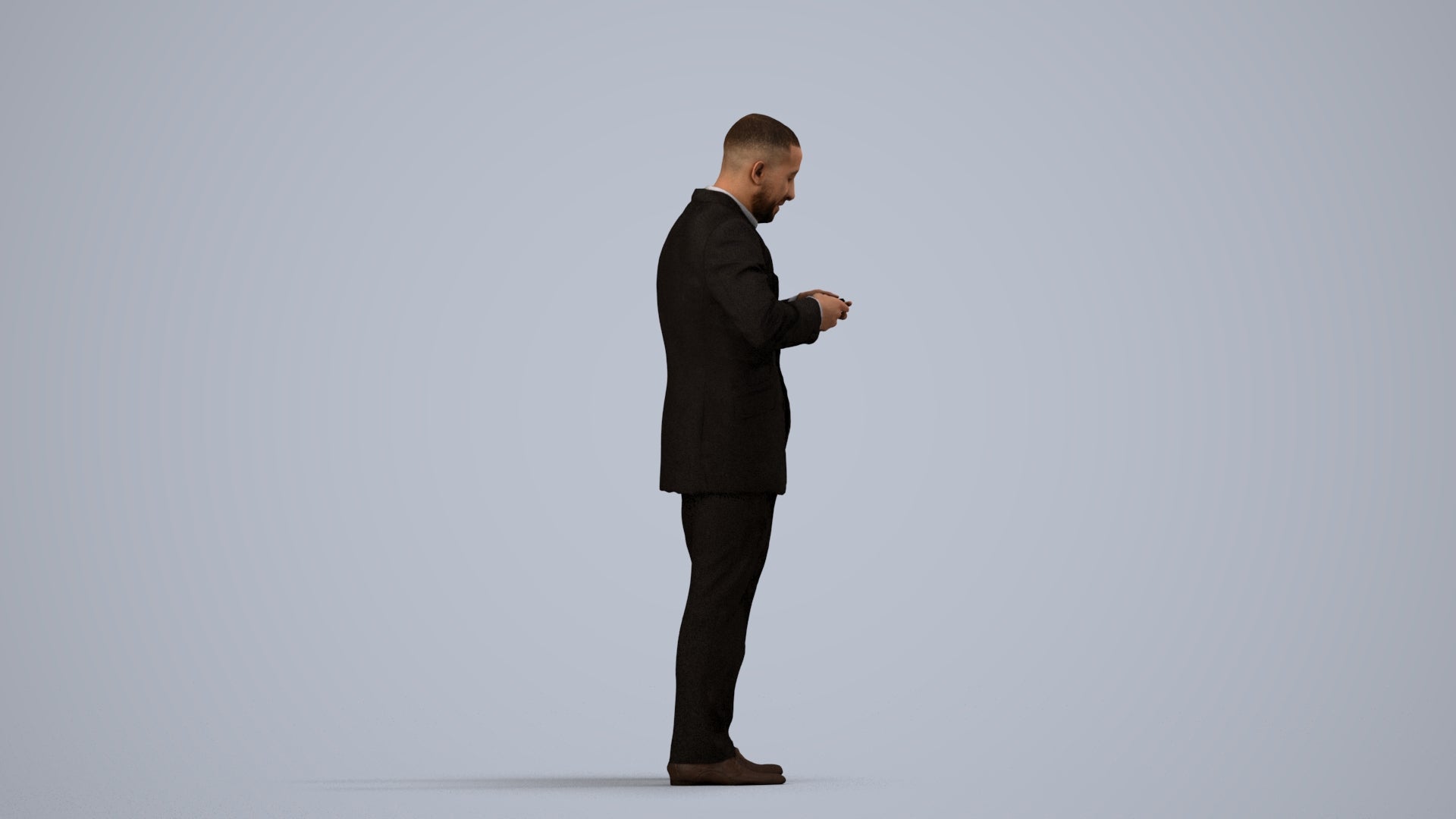 realistic 3D people man business, render-ready for V-Ray and Corona, FBX OBJ, side view render