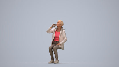 photogrammetry 3D senior girl casual sitting, realistic human model archviz FBX, top-down view render