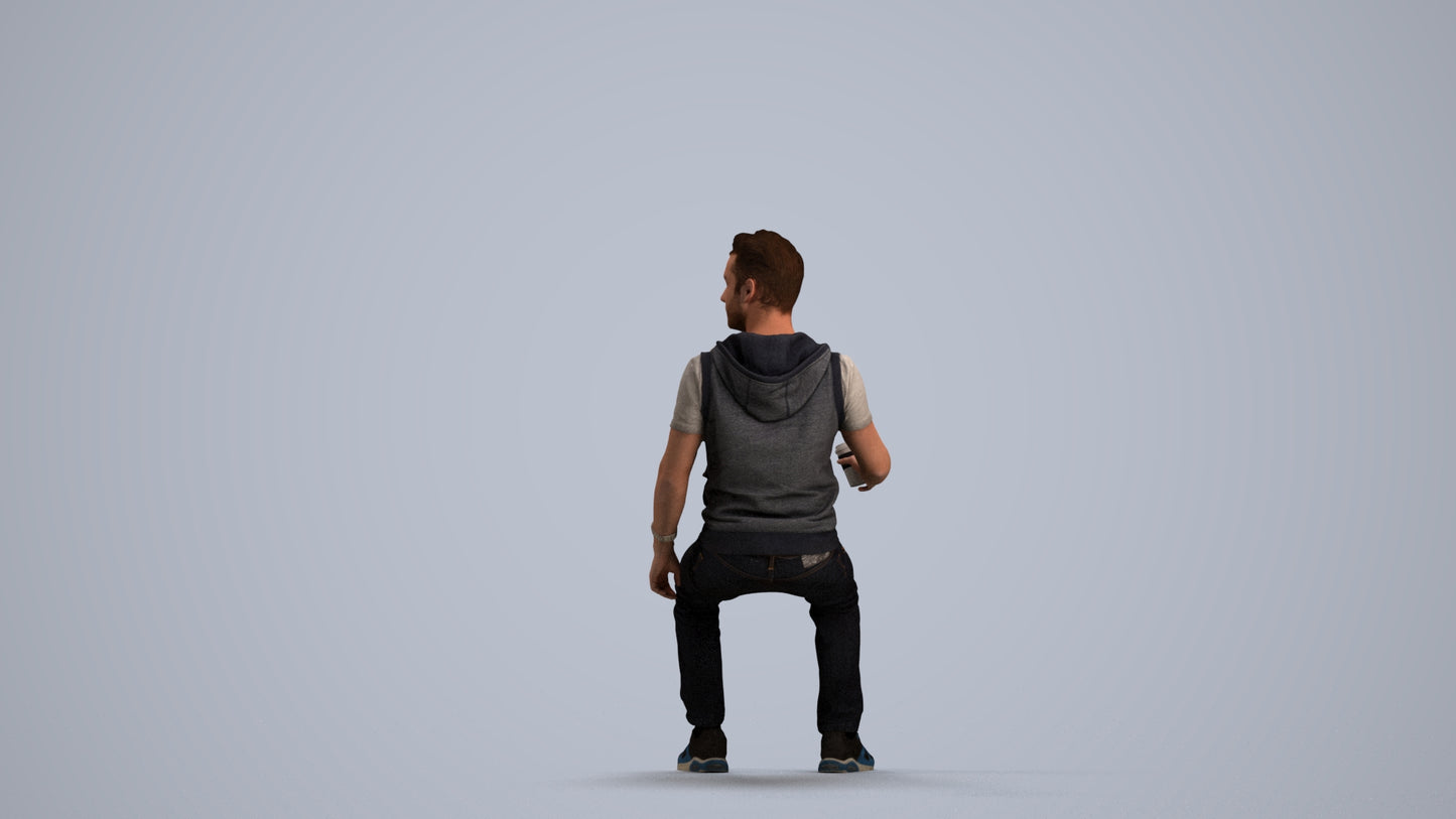 scanned 3D man casual sitting, photogrammetry people for Enscape and V-Ray, front view render